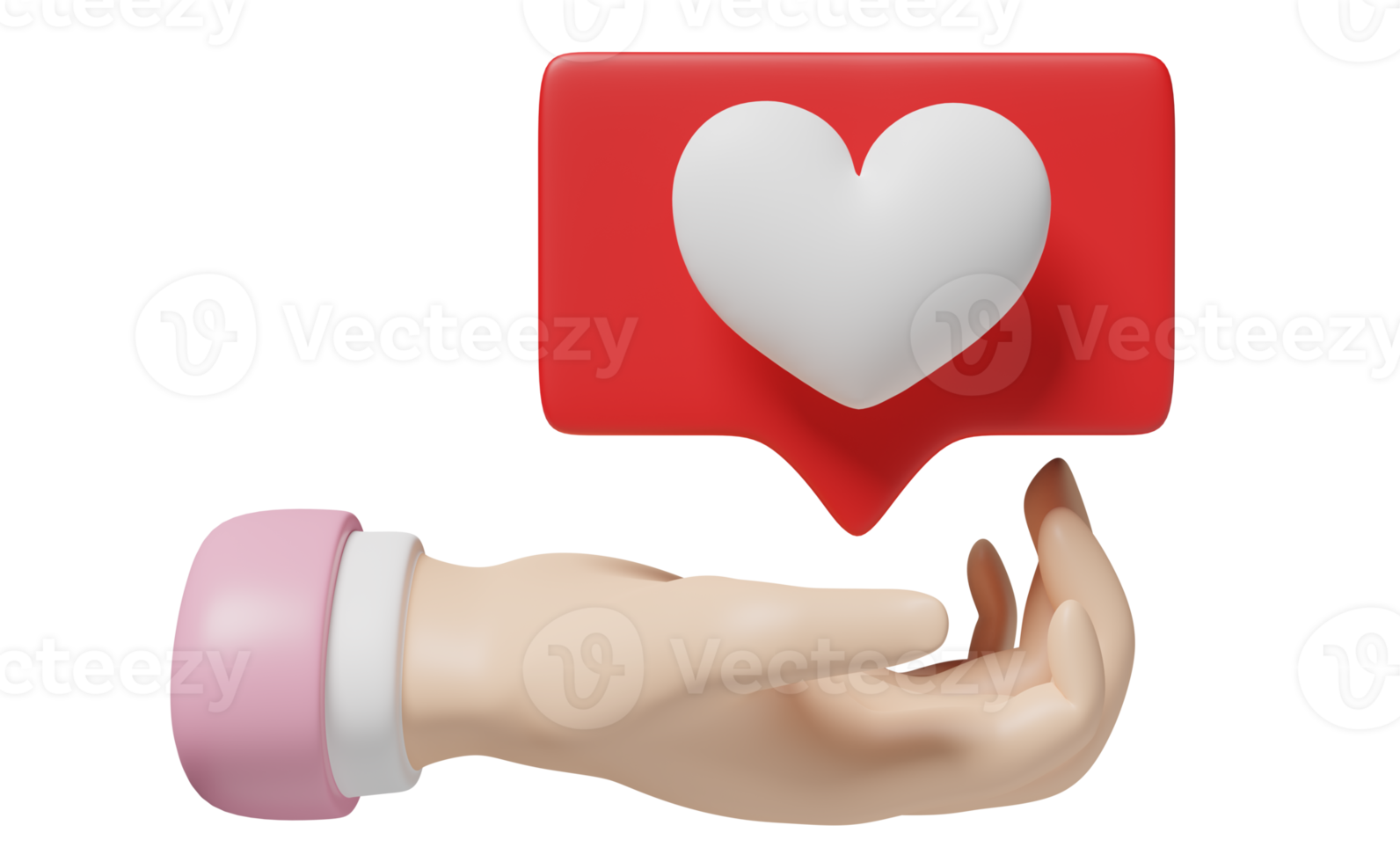 hand holding like heart icons with social media, like notifications isolated. health love or world heart day, valentine's day concept, 3d illustration, 3d render png