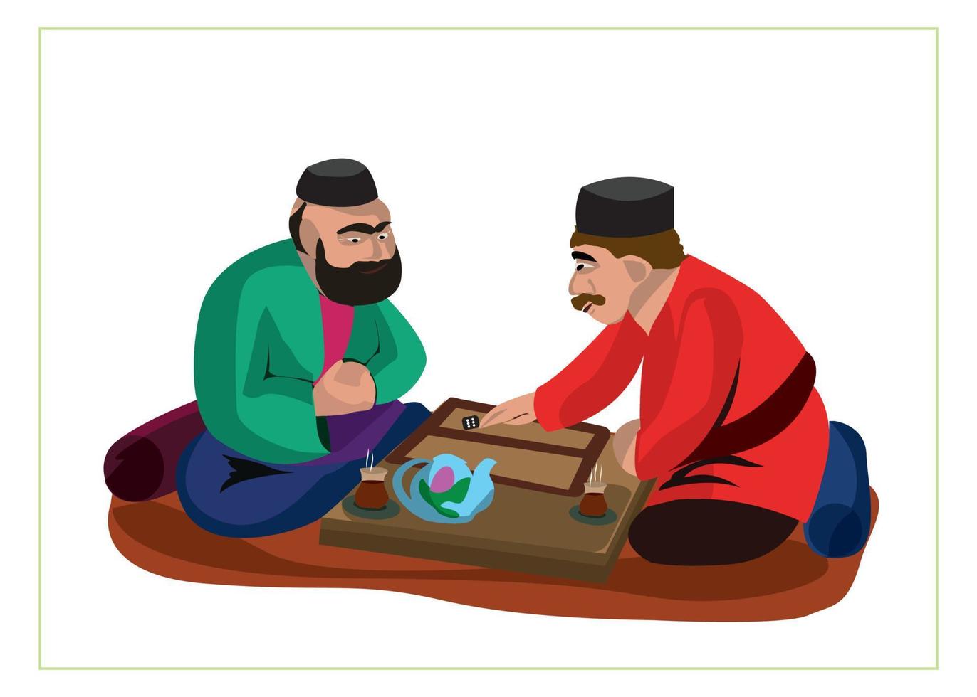 drinking tea while playing backgammon vector