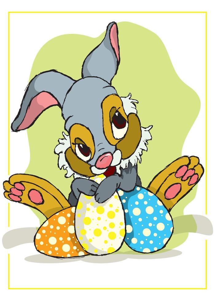 Easter Bunny hugging Easter eggs vector