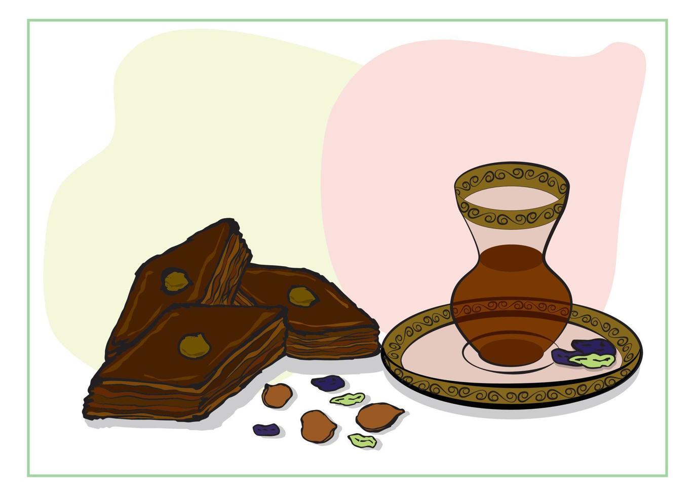 Armudu A glass of tea and sweets in honor of Novruz holiday vector