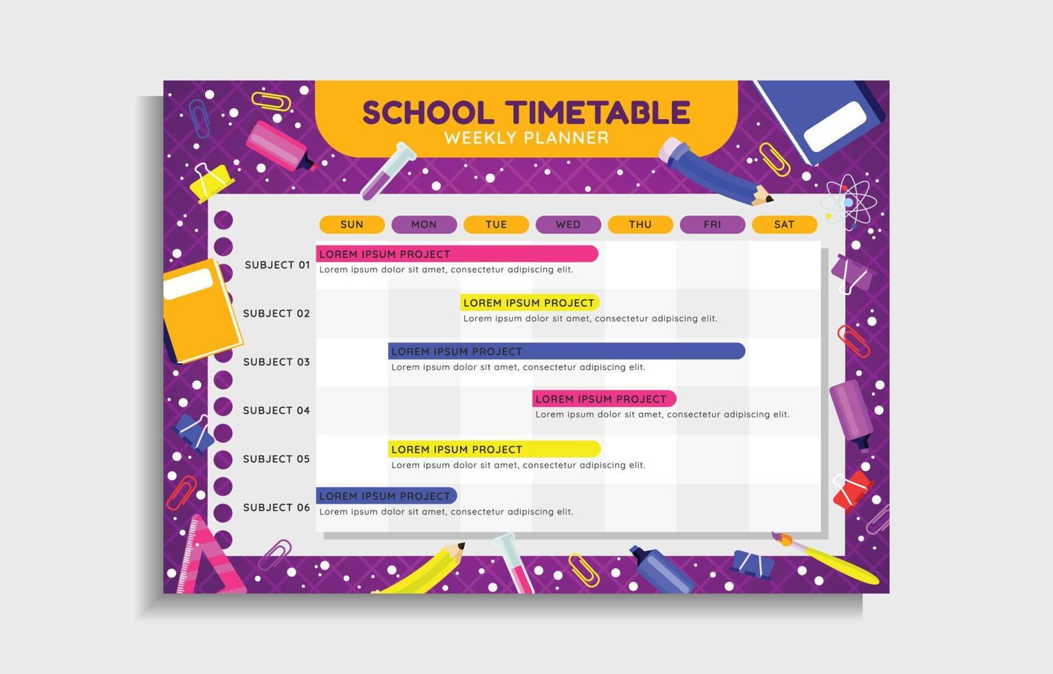 Back To School Weekly Planner vector