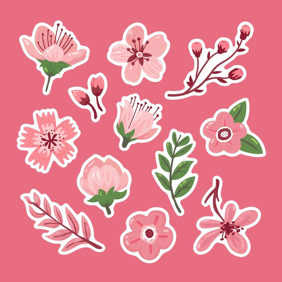 Peach Blossom Sticker Label Collection vector