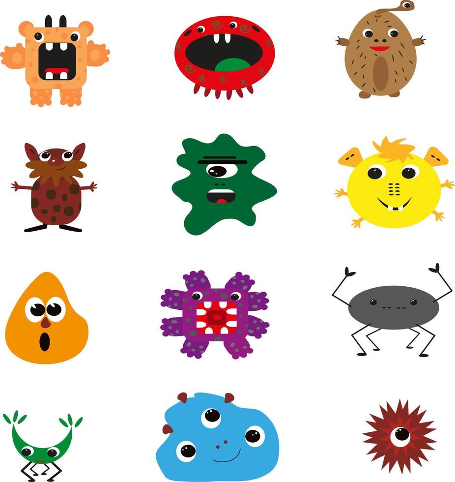 Monster icon set, illustration, vector on white background.