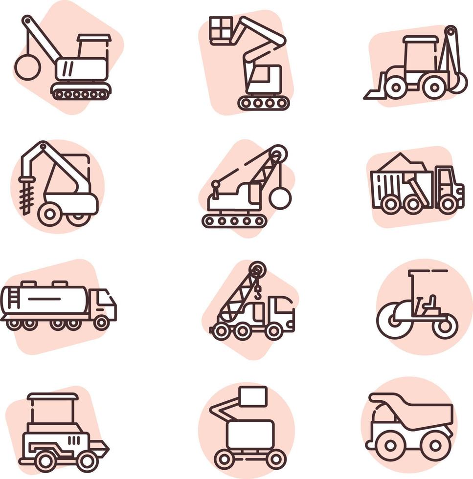 Construction machines, icon, vector on white background.