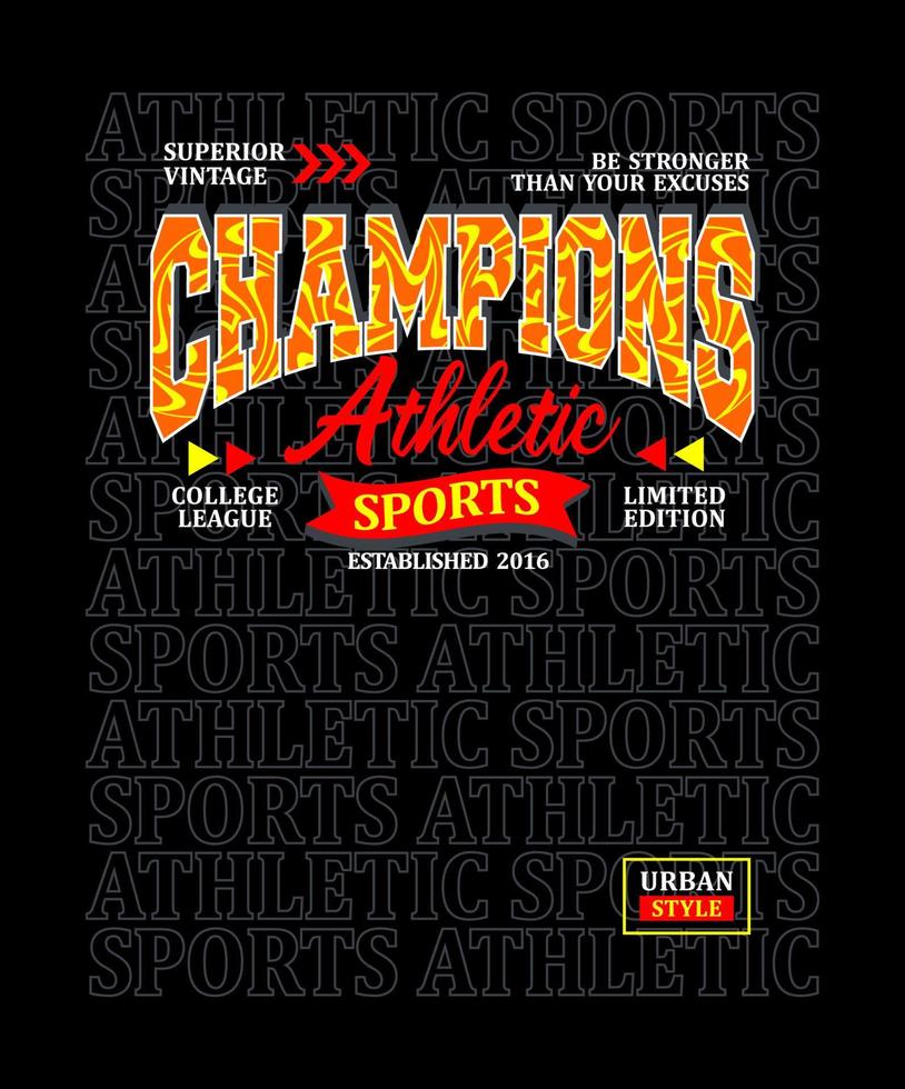 diseño de tipografía de deportes atléticos de campeones para camiseta vector