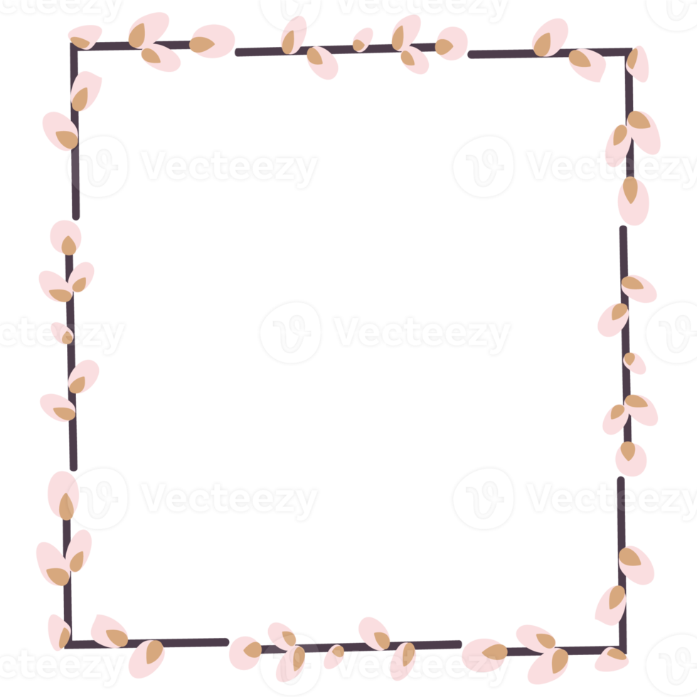 quadratischer Rahmen aus Weidenzweigen. Osterrahmen png