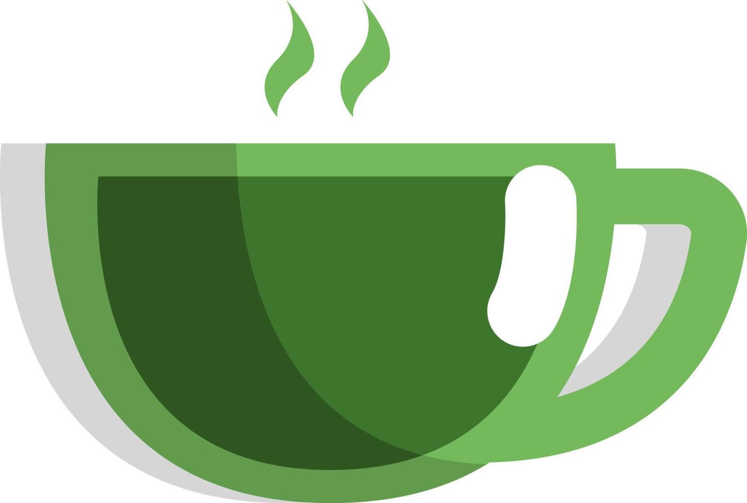 Green tea in cup, icon, vector on white background.