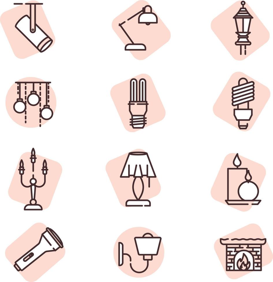 Light icon set, icon, vector on white background.