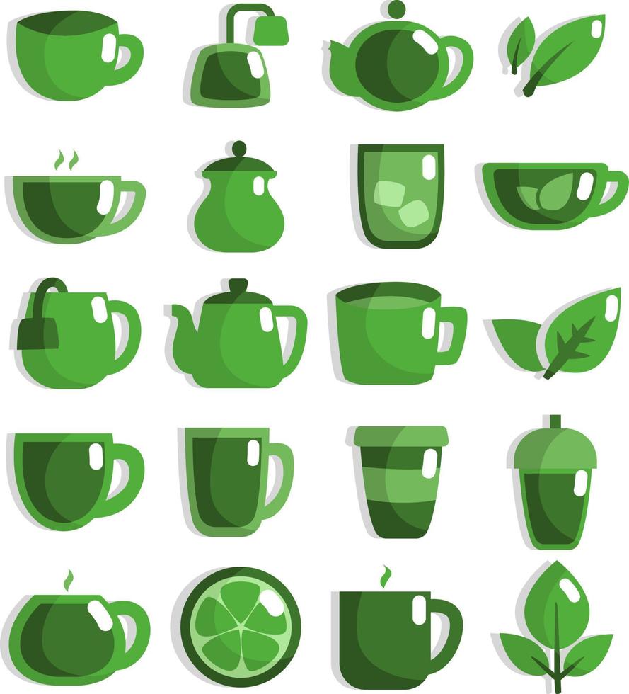 Green tea icon set, icon, vector on white background.
