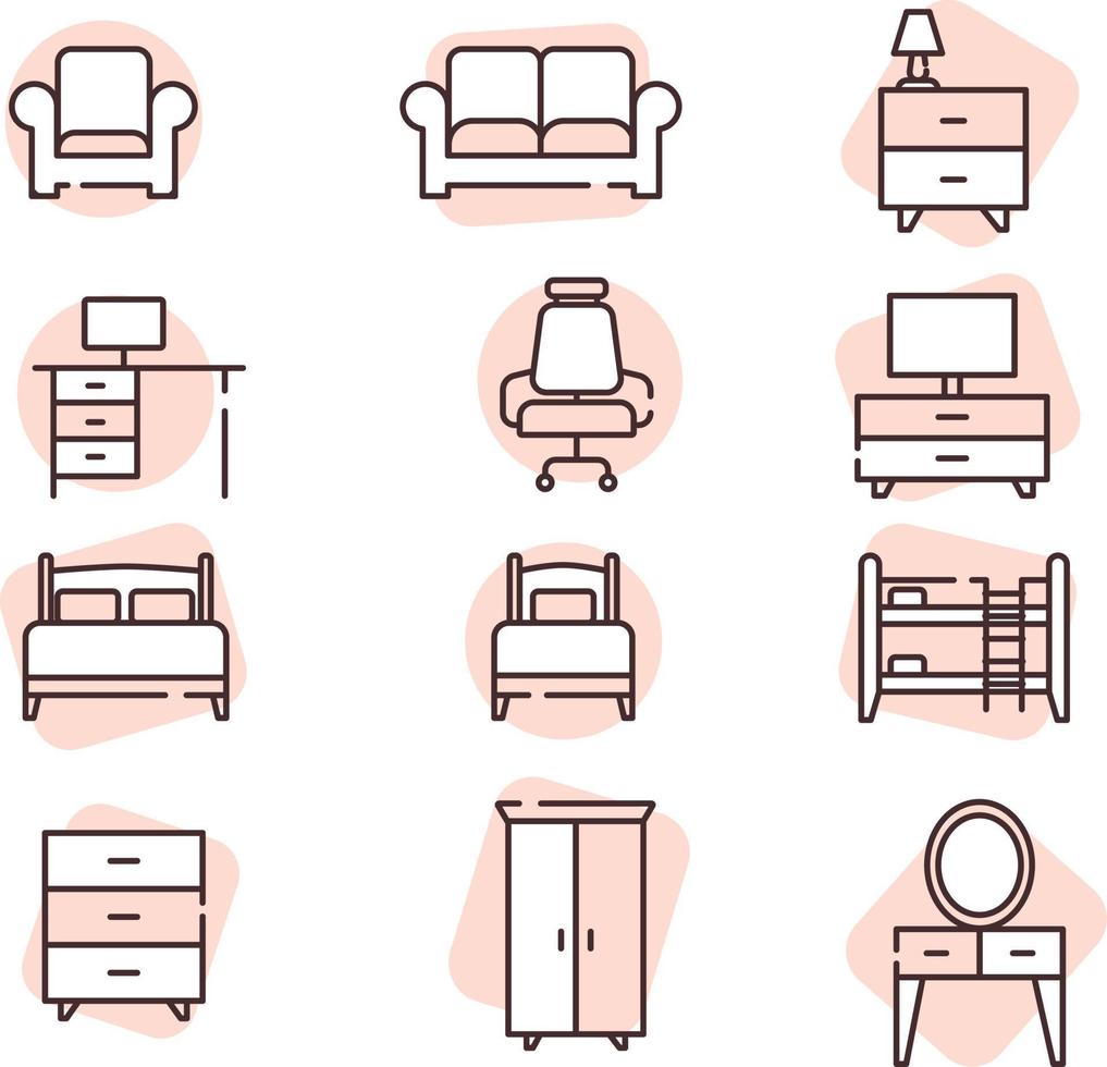 Furniture icon set, icon, vector on white background.