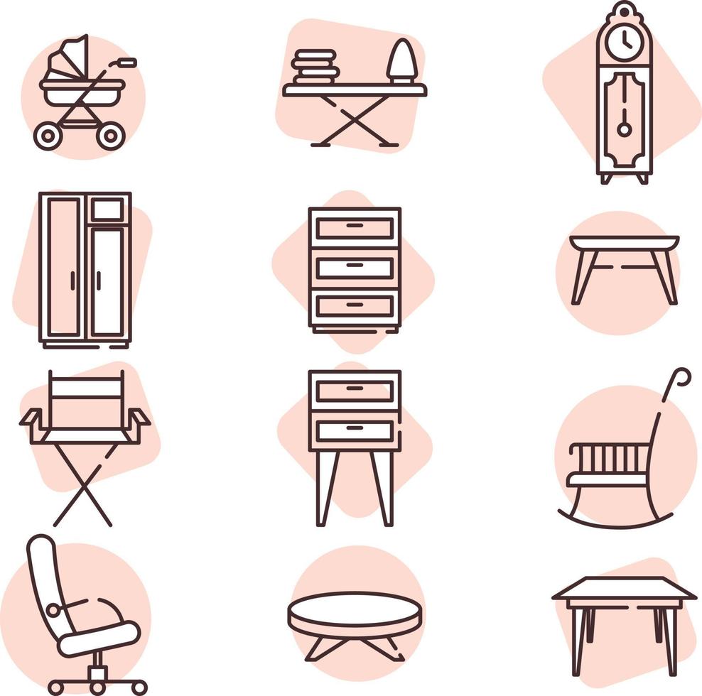 Furniture icon set, icon, vector on white background.