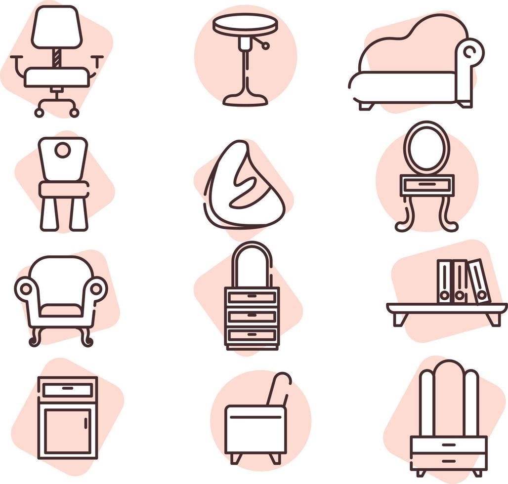 Furniture icon set, icon, vector on white background.