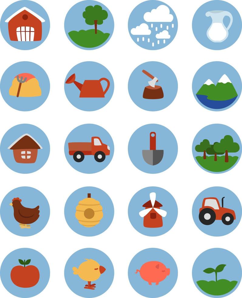 Conjunto de iconos de vida rural, icono, vector sobre fondo blanco.