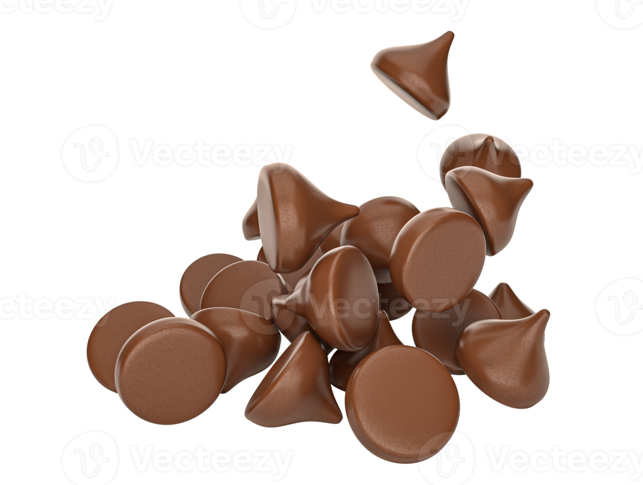 Streuung von leckeren Schokoladenstückchen Schokoladenstückchen Schokoladenstückchen 3D-Darstellung png