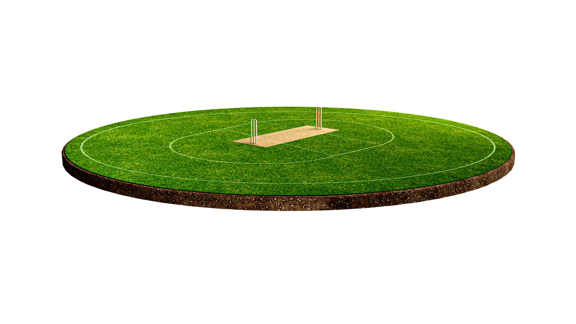 Free Cricket Stadium Front view on cricket pitch or ball sport game field,  grass stadium or circle arena for cricketer series, green lawn or ground  for batsman, bowler. Outfield 3D Illustration 15268105