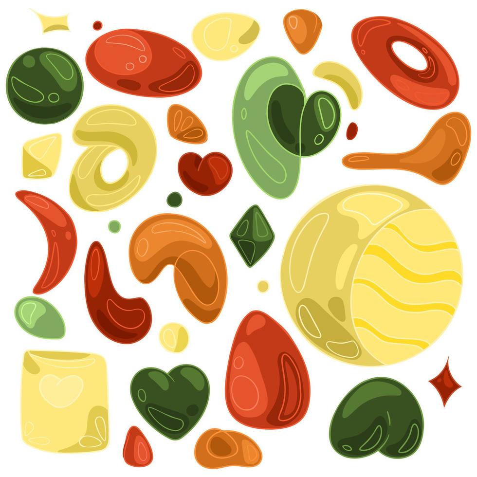 A set of bright doodles of different colors and shapes vector