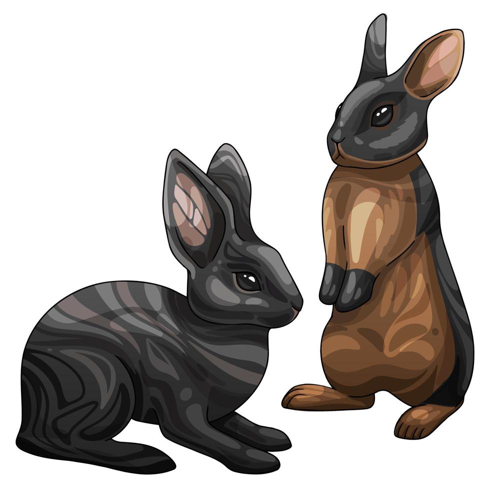 A set of cartoon Christmas drawn animals. Breed of  dark Britannia petite rabbit vector