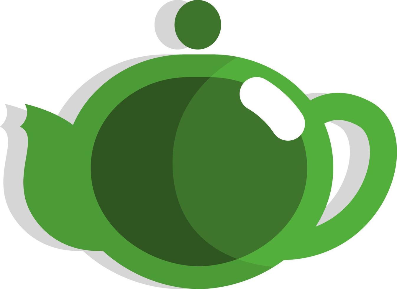 Green tea teapot, icon, vector on white background.