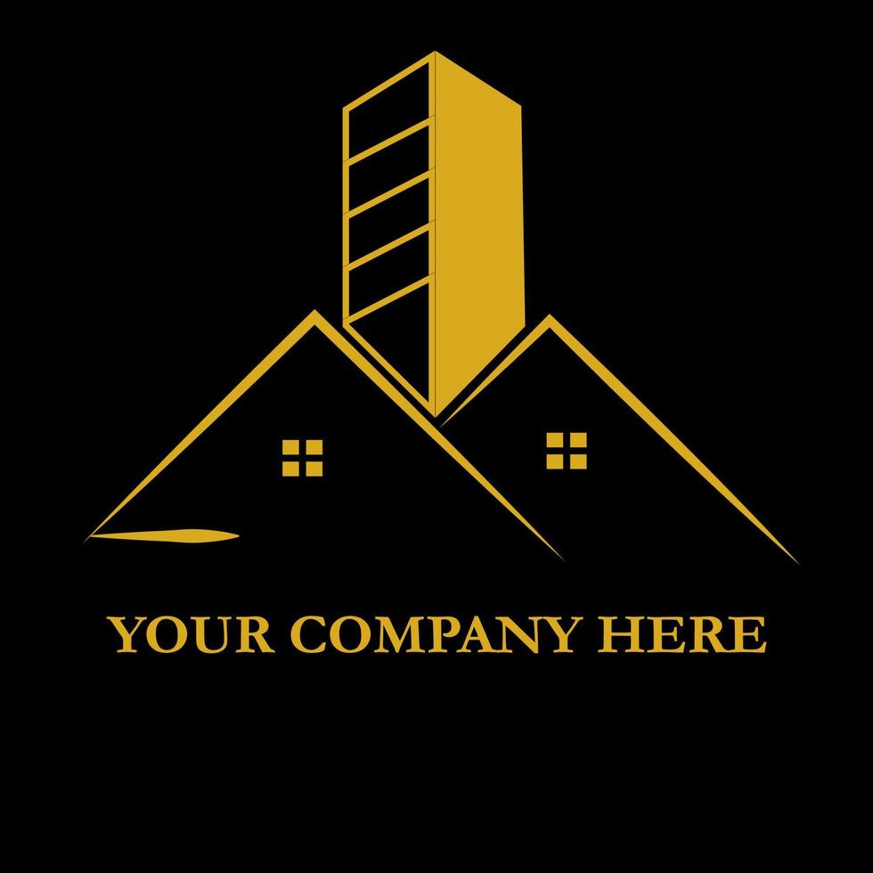 logotipo de bienes raíces. ilustración de logotipo inmobiliario de lujo con techo dorado sobre fondo negro. vector
