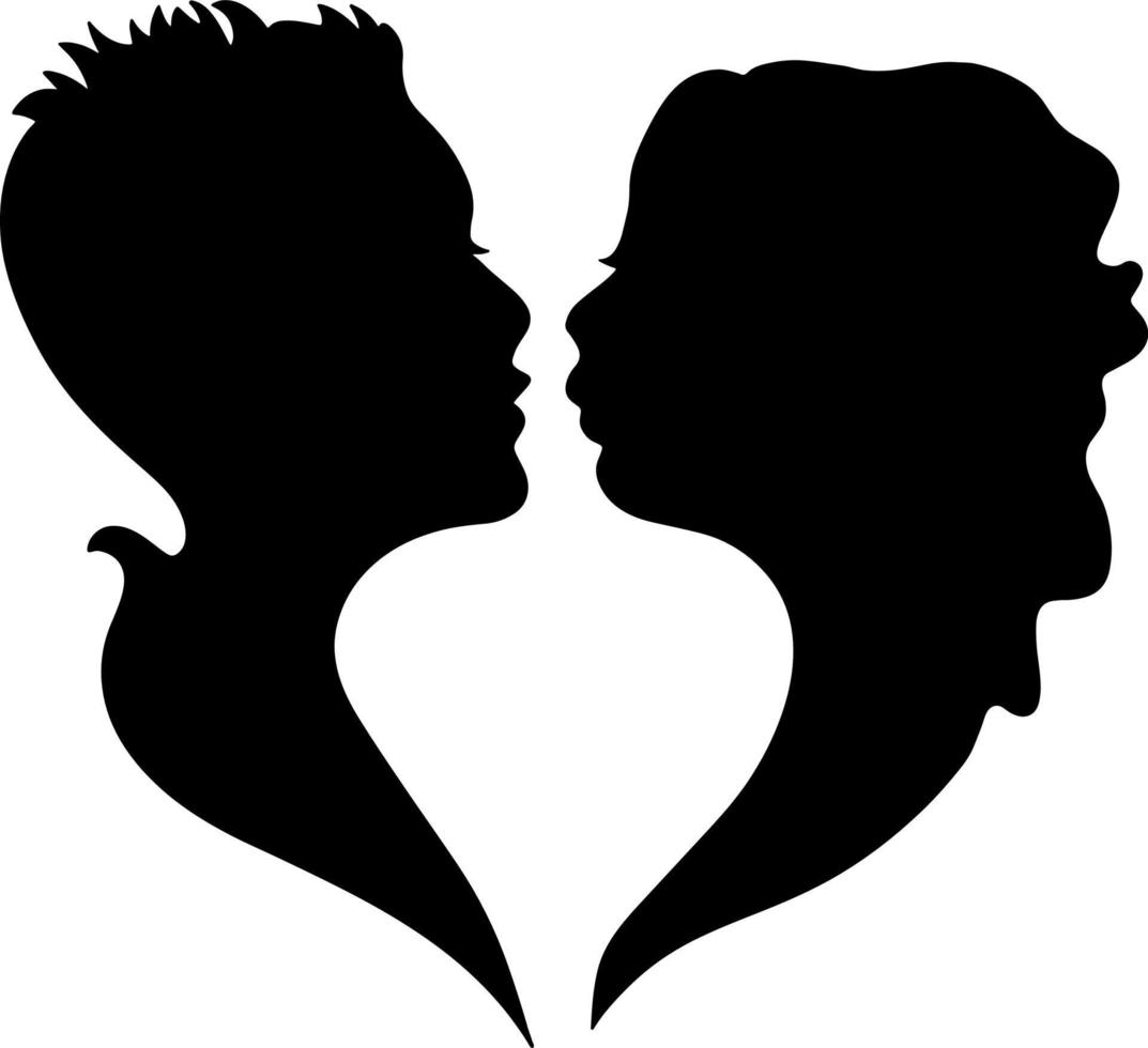 parejas de siluetas en blanco y negro. amantes, beso. día de San Valentín. ilustración vectorial para sitio web, impresión vector