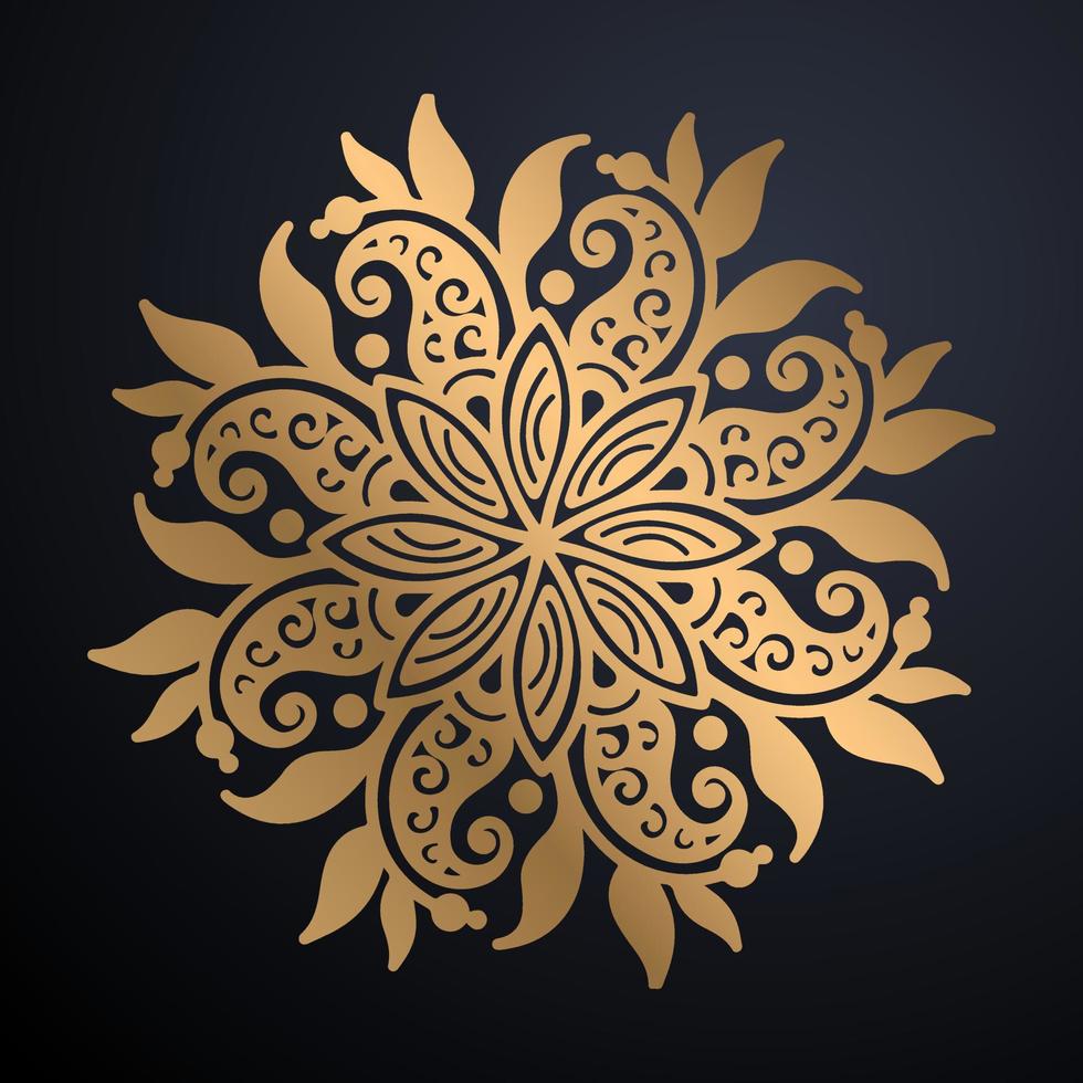 Golden outline mandala on black background. Vector illustration.