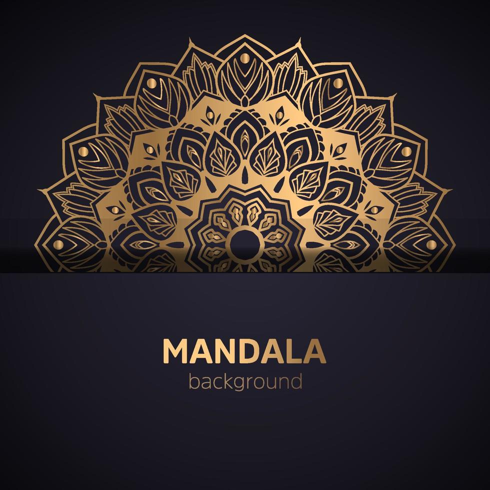 Circular golden pattern in form of mandala for Henna, tattoo, decoration. Decorative ornament in ethnic oriental style. Golden pattern on black background vector