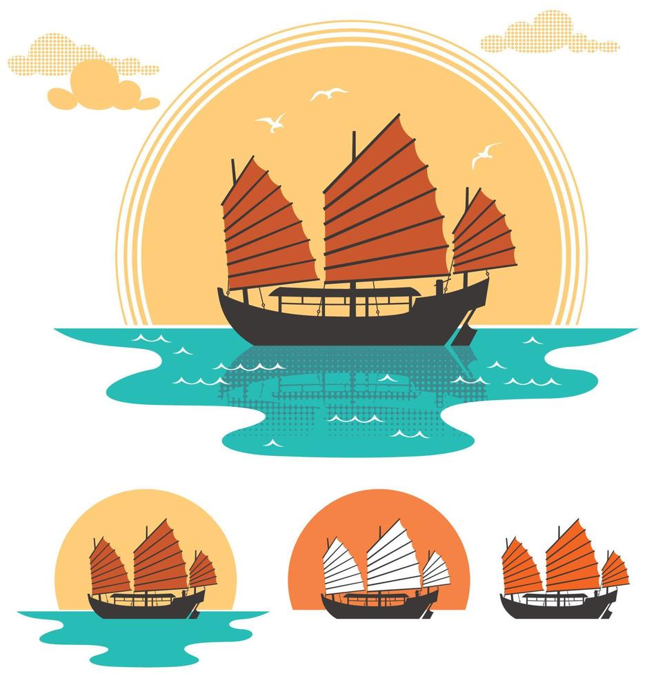 Junk Boat Logo Set vector