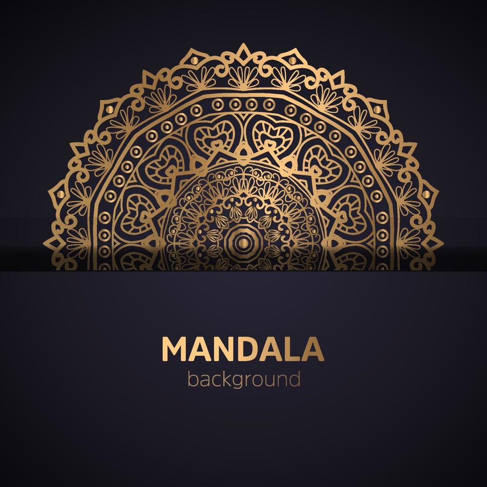 Circular golden pattern in form of mandala for Henna, tattoo, decoration. Decorative ornament in ethnic oriental style. Golden pattern on black background vector