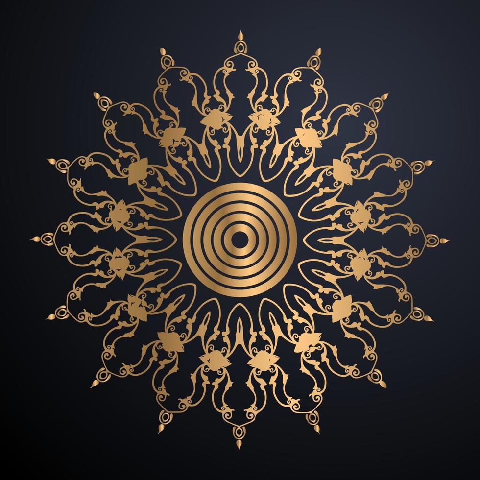 mandala de contorno dorado sobre fondo negro. ilustración vectorial vector