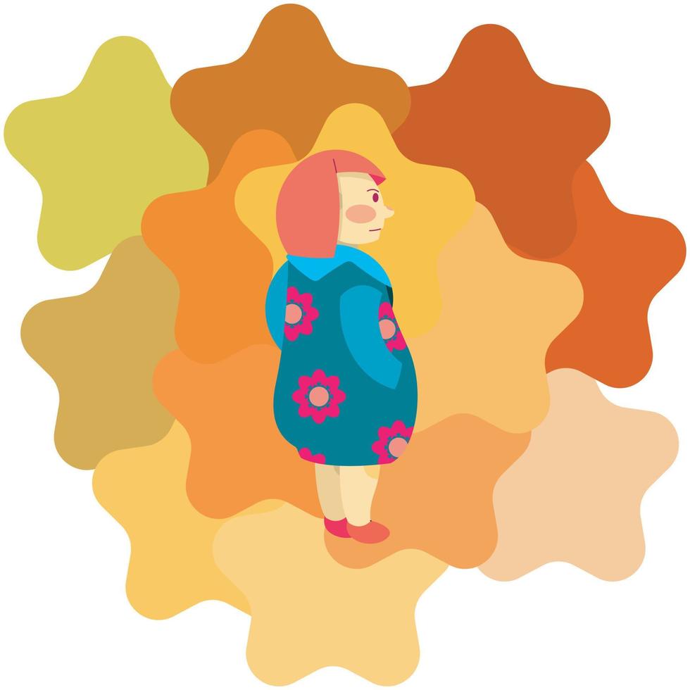 a little girl with a background of big colorful stars stacked on top of each other vector
