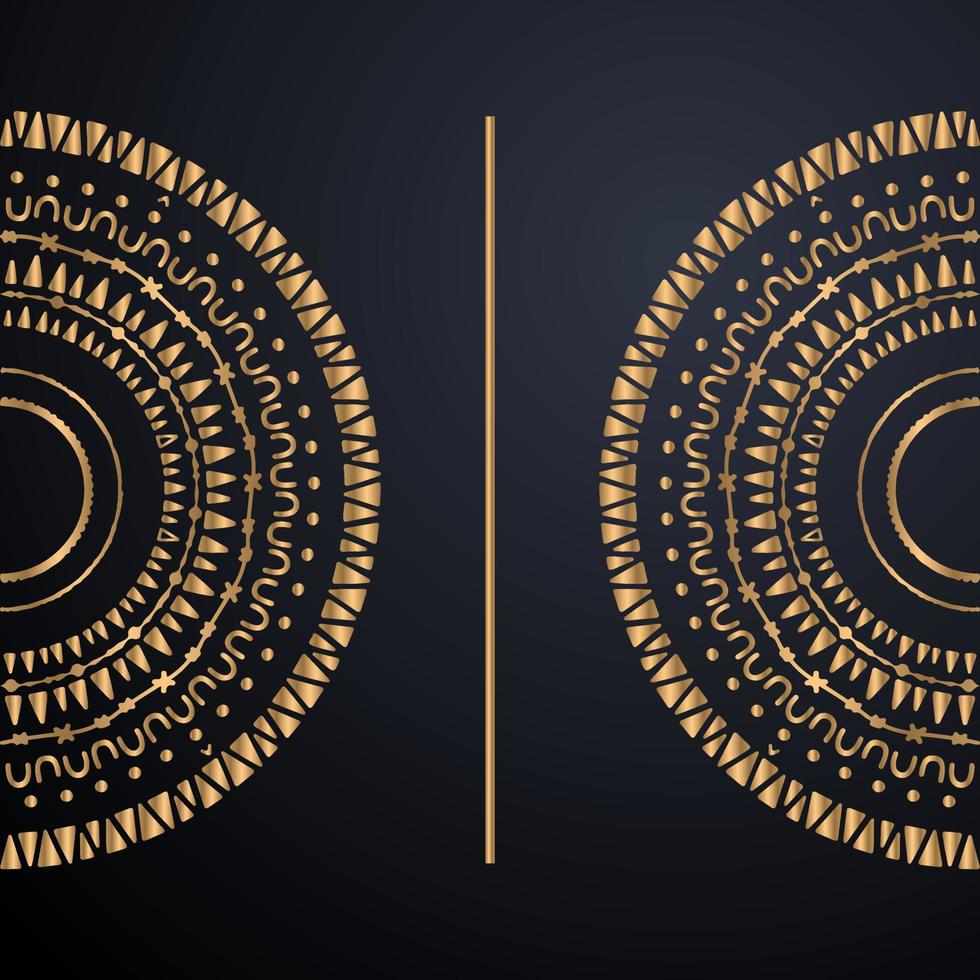 Golden outline mandala on black background. Vector illustration.
