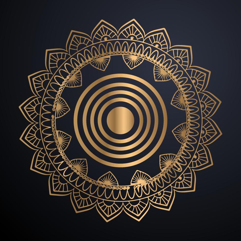 mandala de contorno dorado sobre fondo negro. ilustración vectorial vector