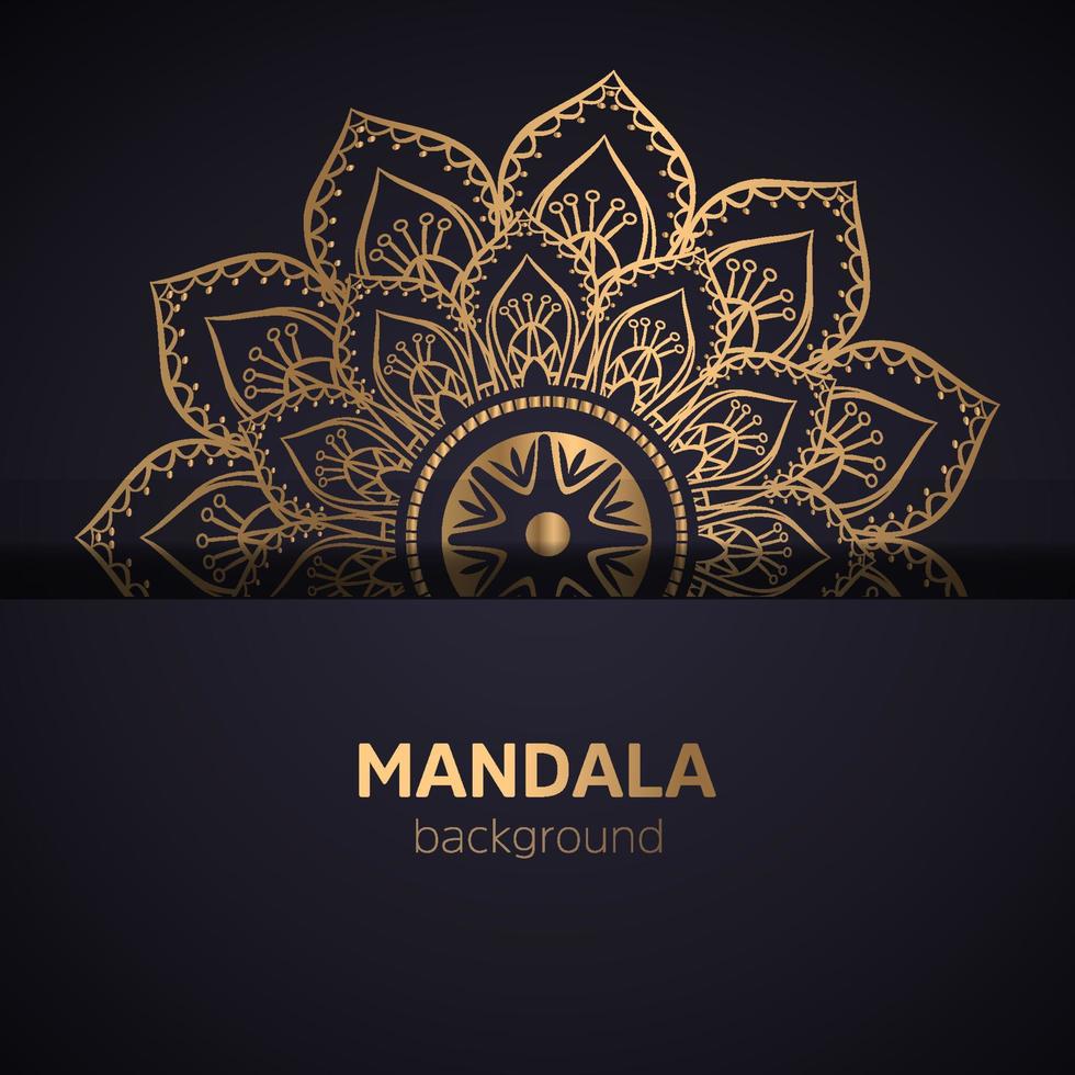 Circular golden pattern in form of mandala for Henna, tattoo, decoration. Decorative ornament in ethnic oriental style. Golden pattern on black background vector