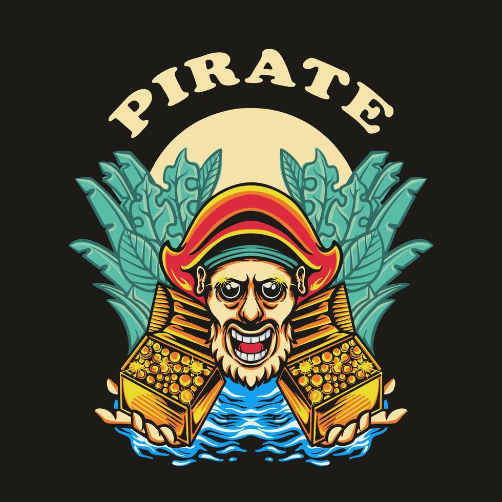 pirata con ilustración de vector de logotipo de tesoro
