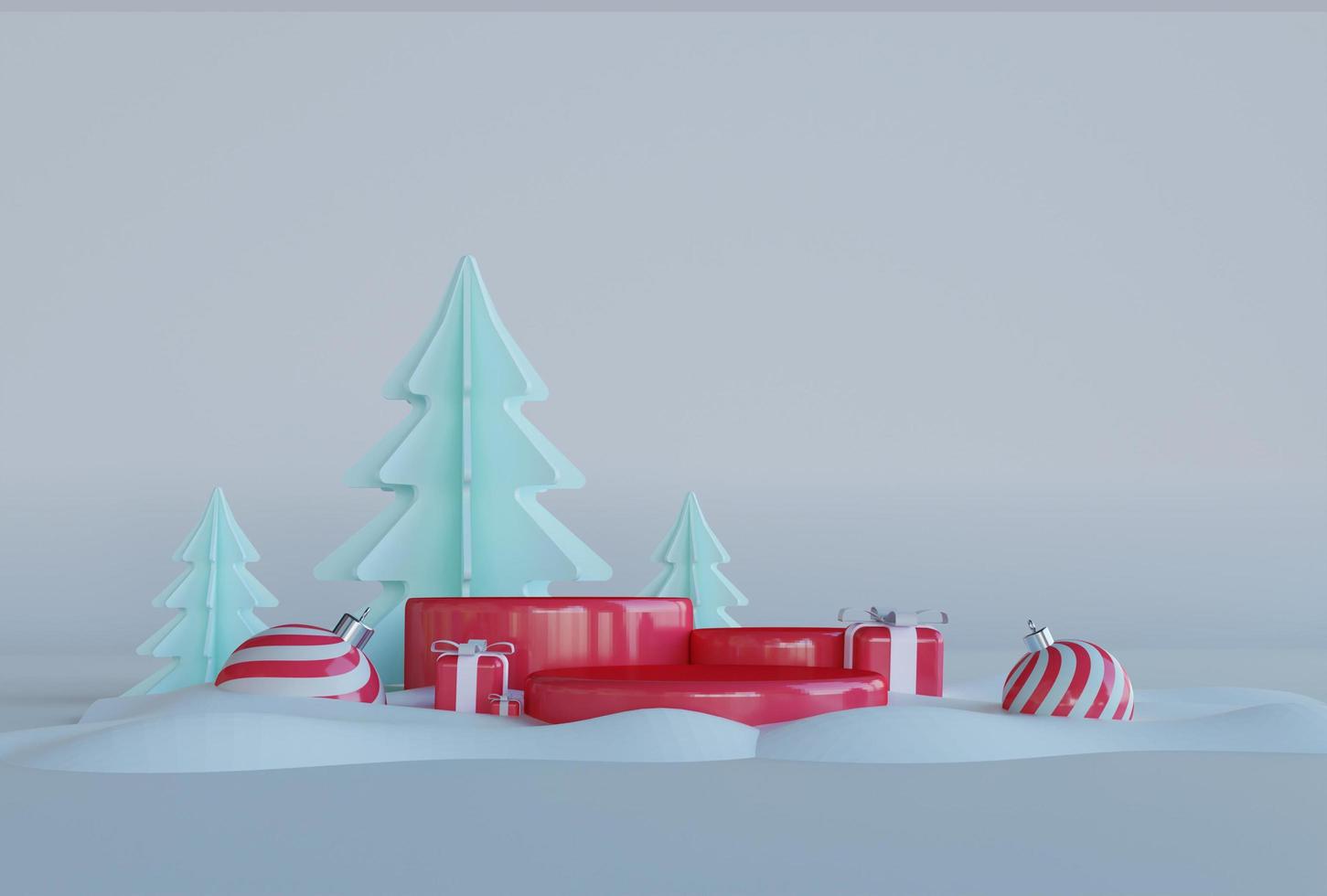 Ilustración 3d feliz navidad y feliz año nuevo con podio vacío 3d y adornos navideños foto