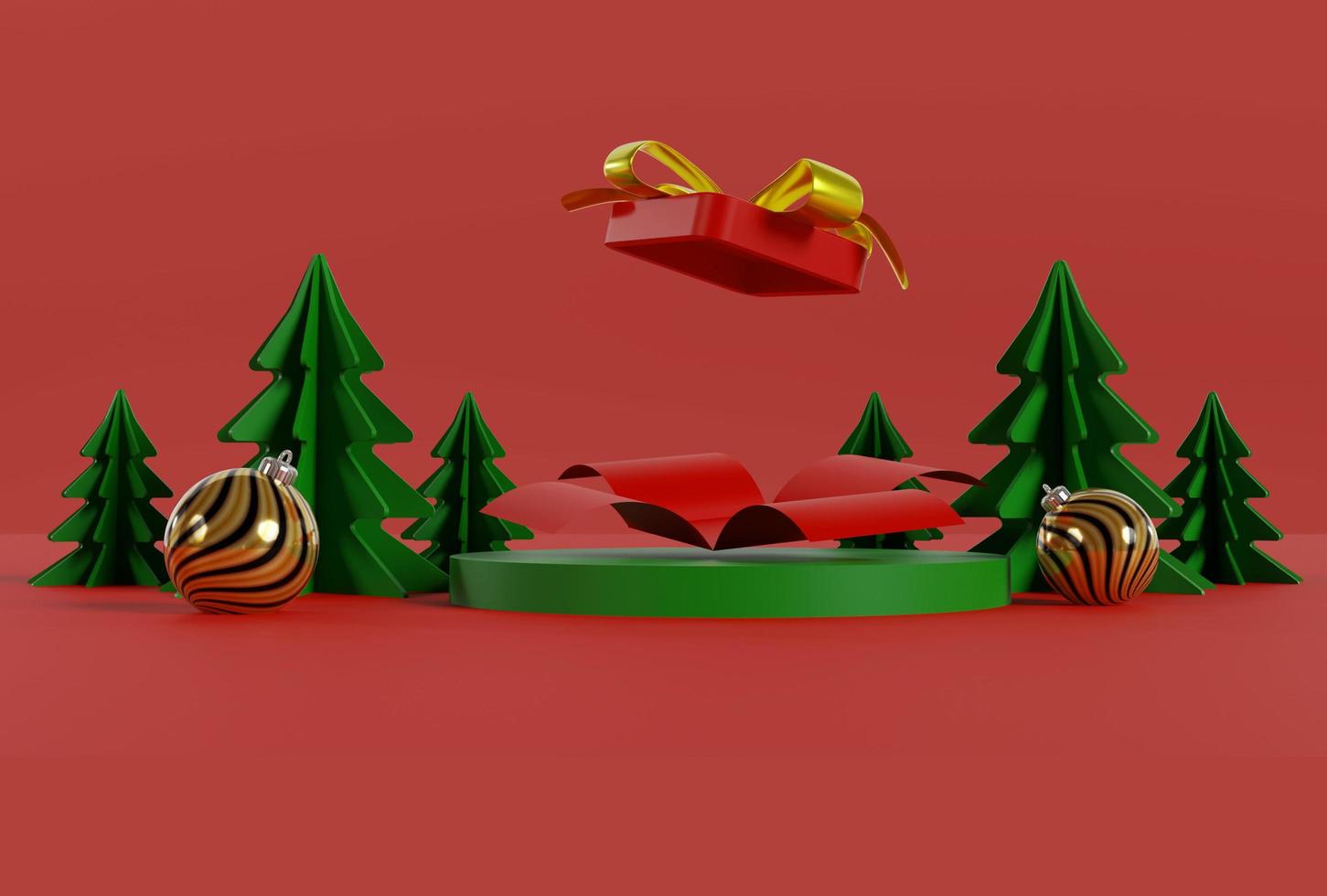 3d Illustration Merry christmas and happy new year with 3d empty podium and christmas ornaments photo