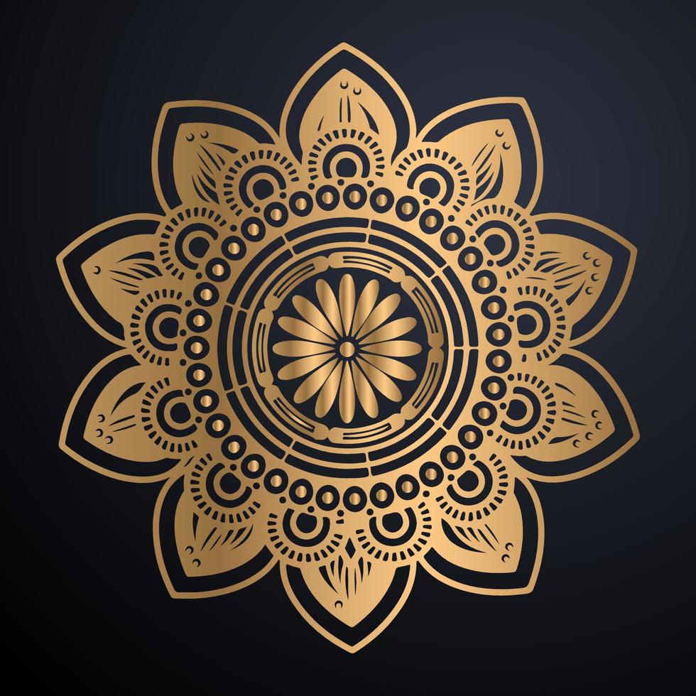 Golden outline mandala on black background. Vector illustration.