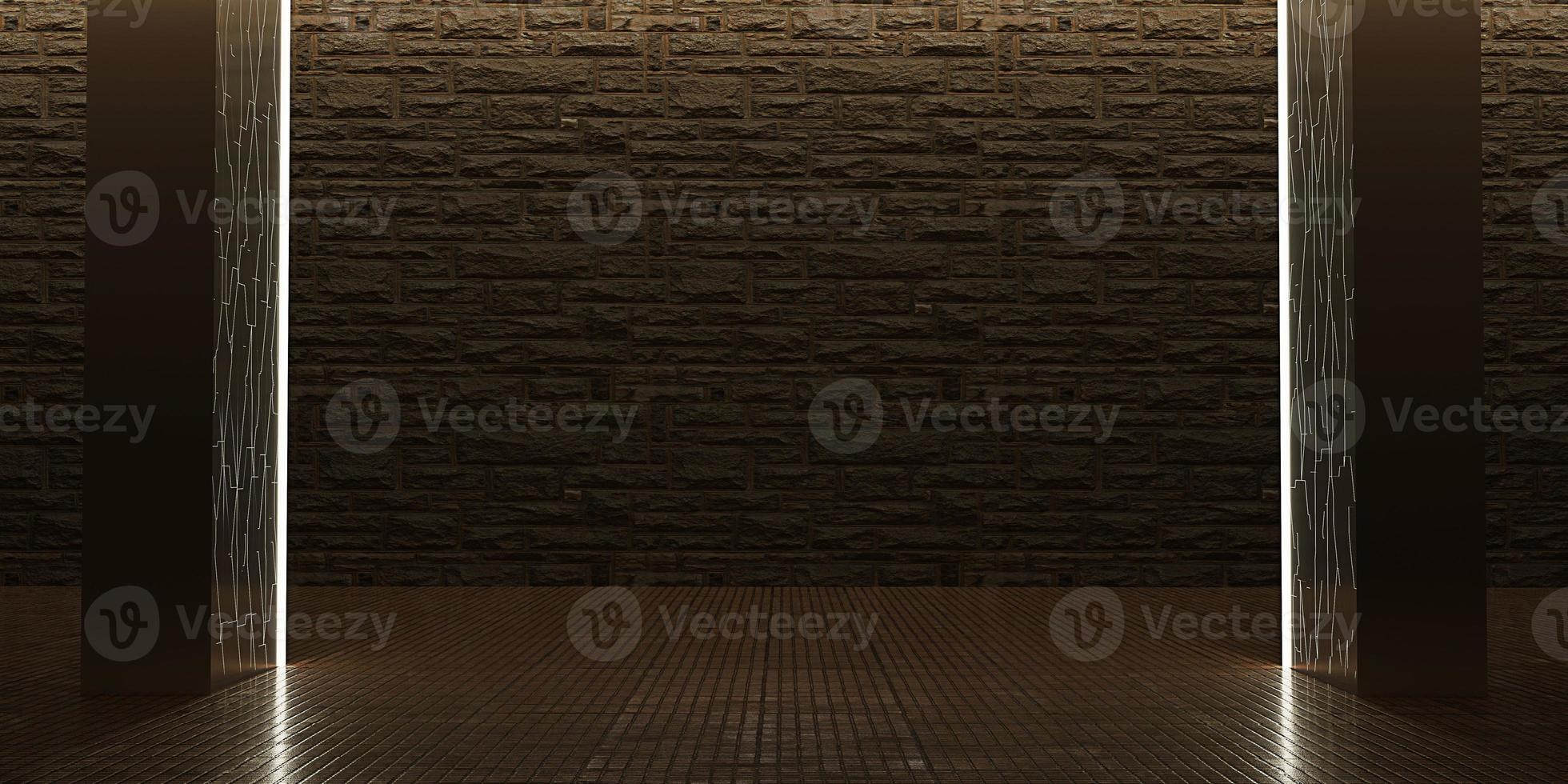 Shiny metal tile floor with reflections from LED strips for products technology futuristic background Science background 3D illustration photo