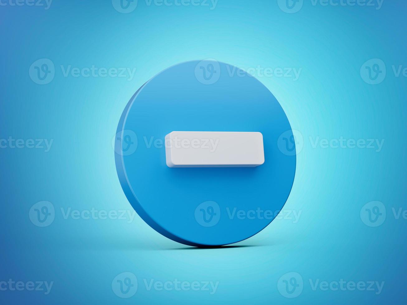 3d Minus icon isolated on blue background. Trendy and modern 3d style 3d illustration photo