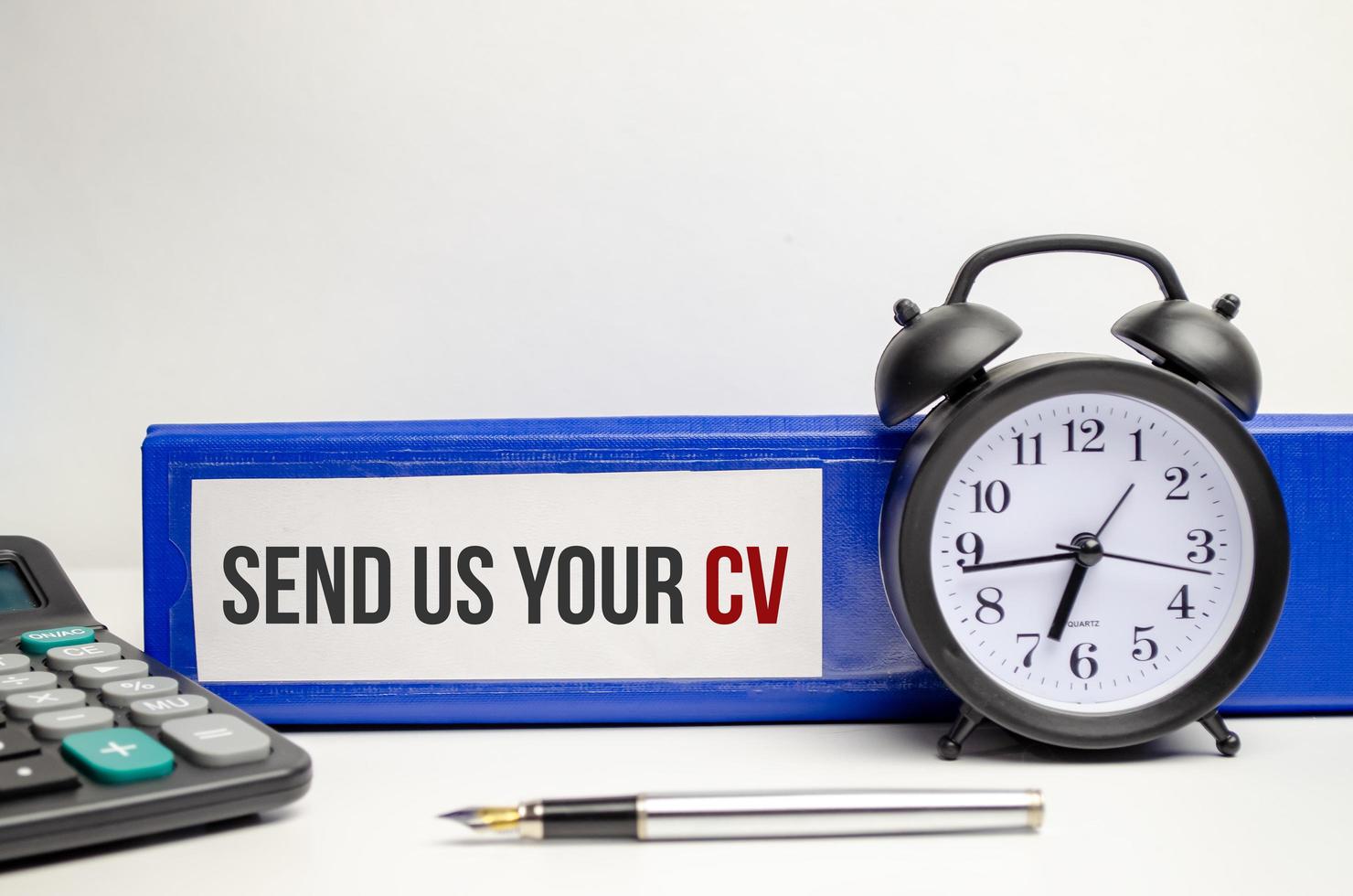 send us your cv text on paper folder with pen. Business concept photo