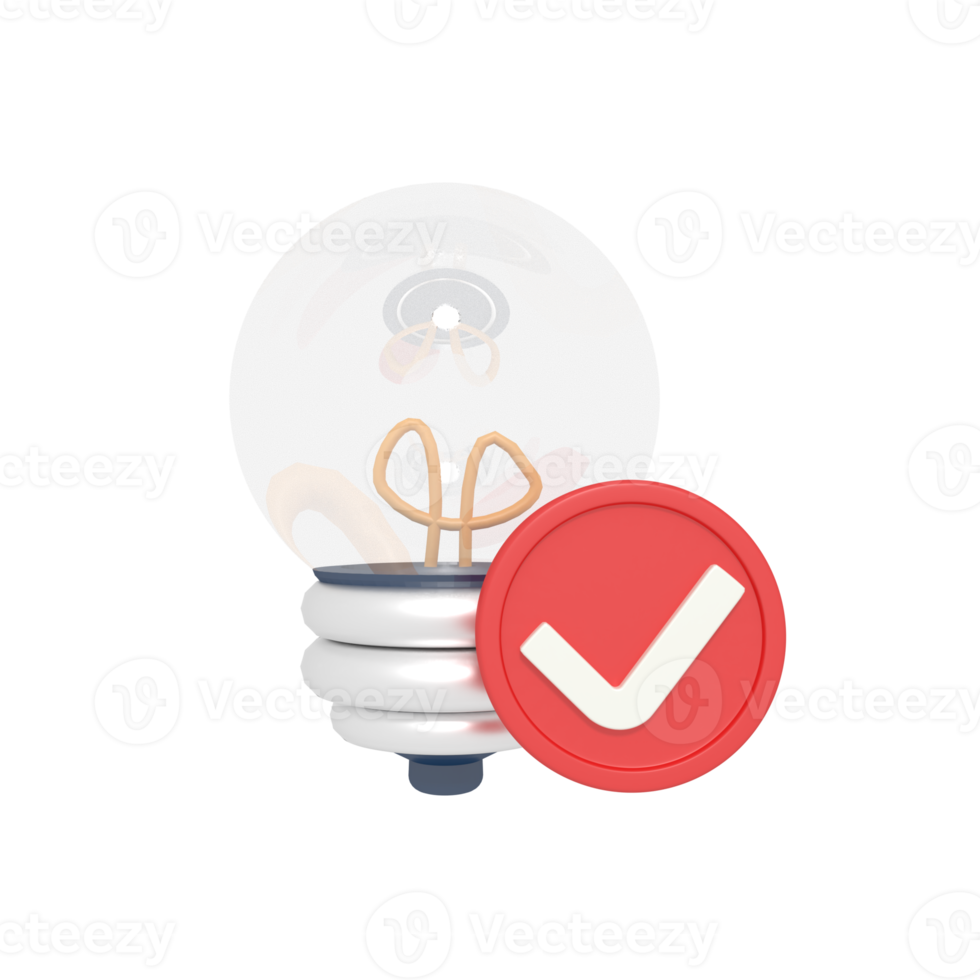 3d illustration of idea light bulb success checklist png