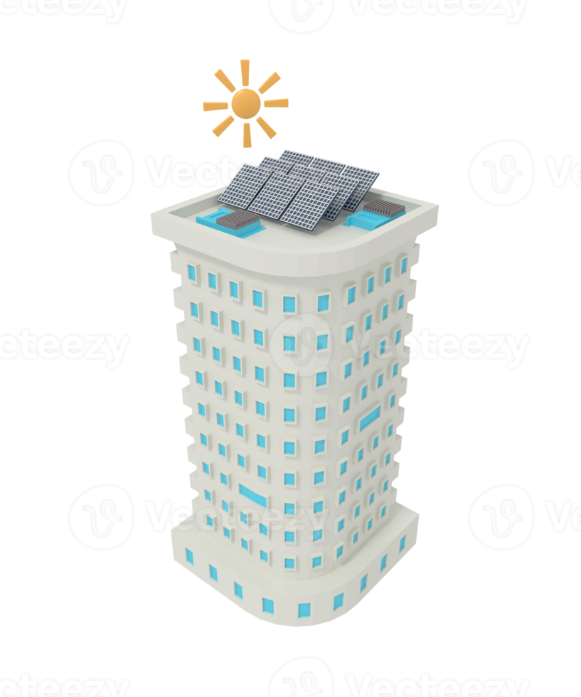 3d illustration of apartment building with solar panel png