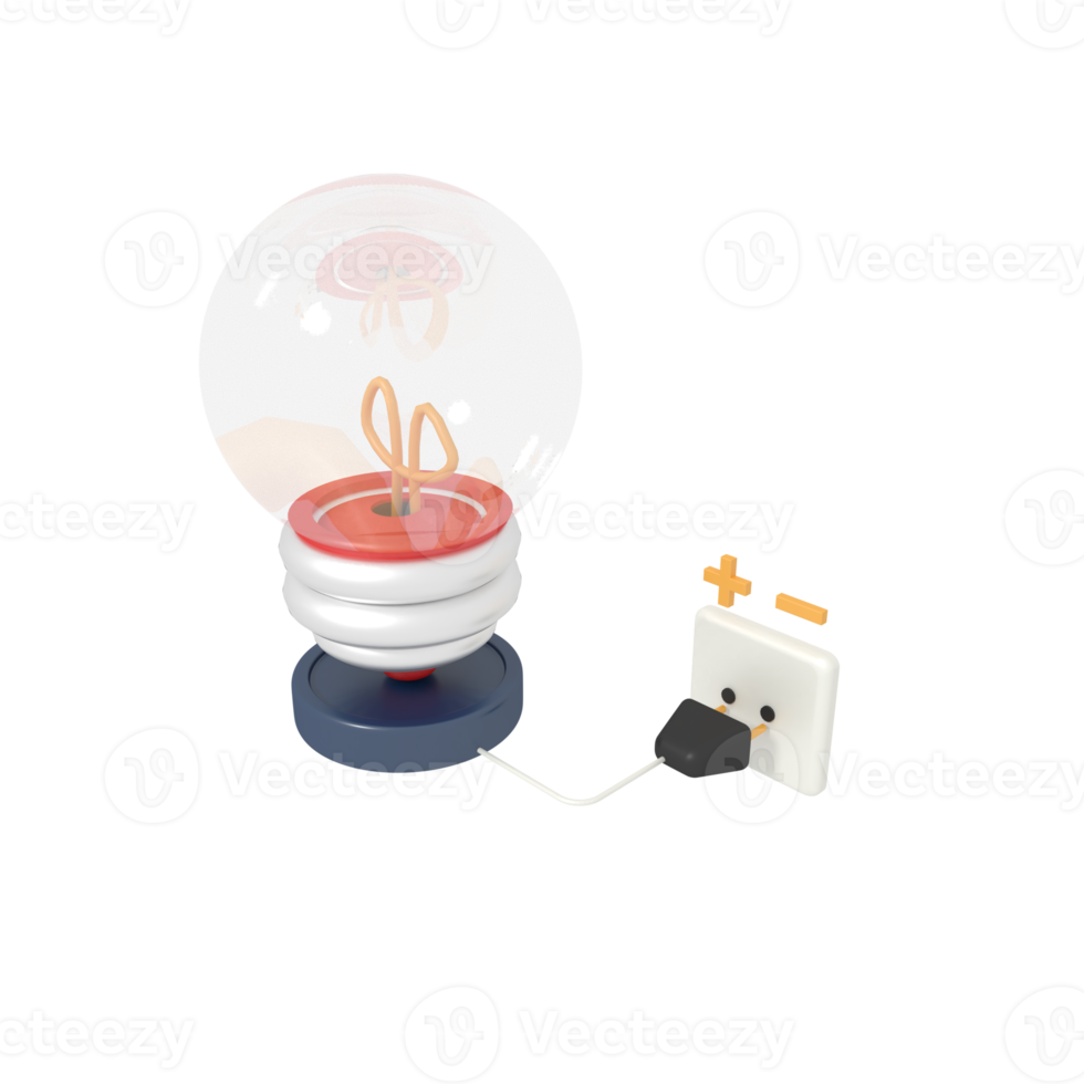 3d illustration of light bulb and unplug png