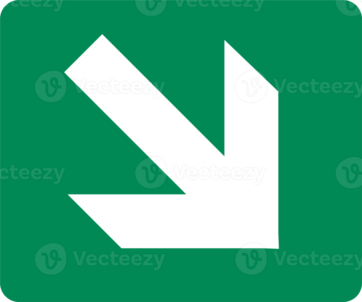 Bottom right arrow direction signs. Green exit emergency icon. png