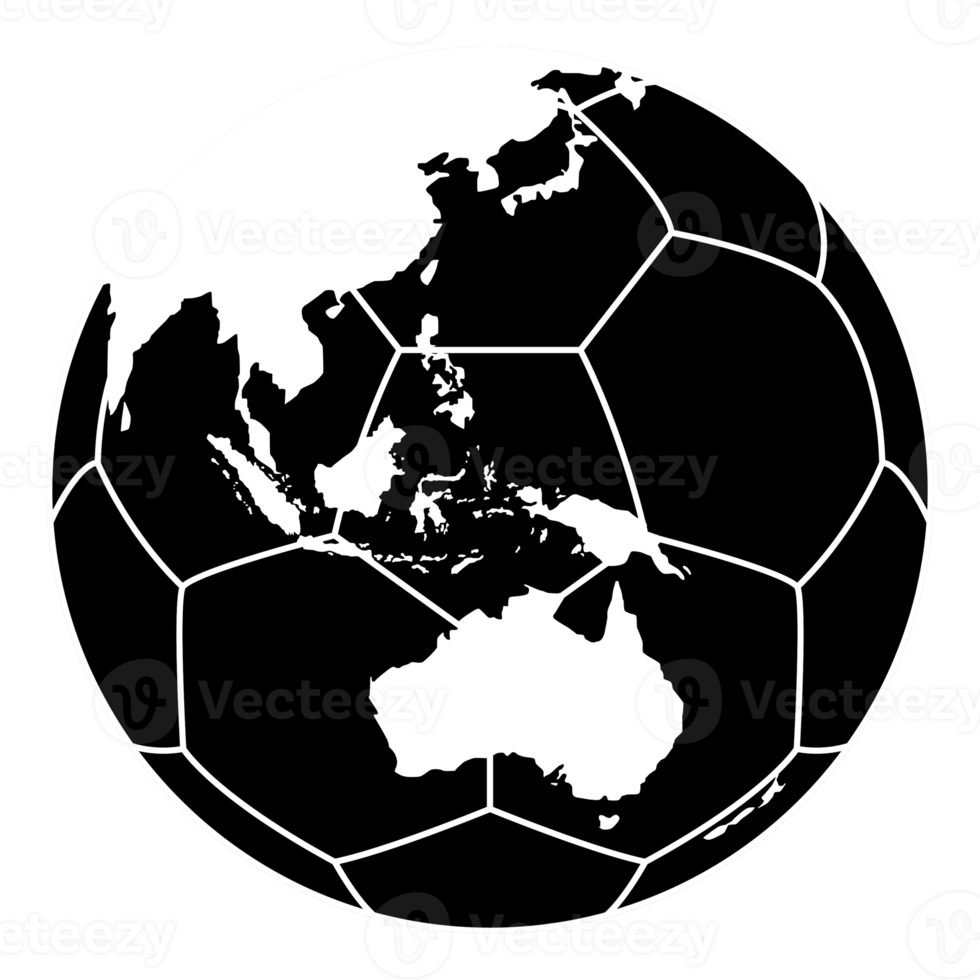 World Map on the Foot Ball Silhouette for Icon, Symbol, Pictogram, Sport News, Art Illustration, Apps, Website or Graphic Design Element. Format PNG
