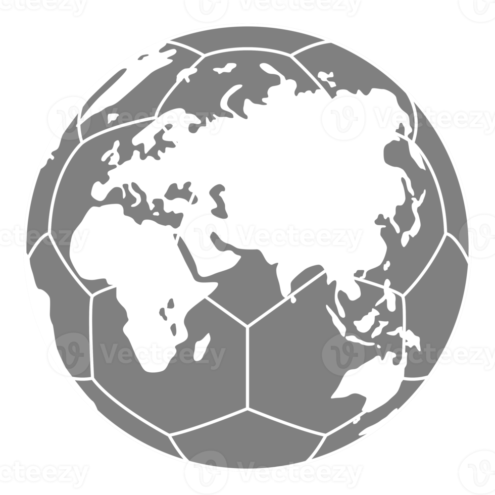 World Map on the Foot Ball Silhouette for Icon, Symbol, Pictogram, Sport News, Art Illustration, Apps, Website or Graphic Design Element. Format PNG