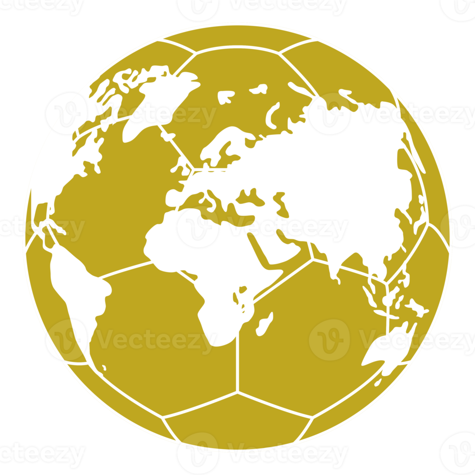 World Map on the Foot Ball Silhouette for Icon, Symbol, Pictogram, Sport News, Art Illustration, Apps, Website or Graphic Design Element. Format PNG