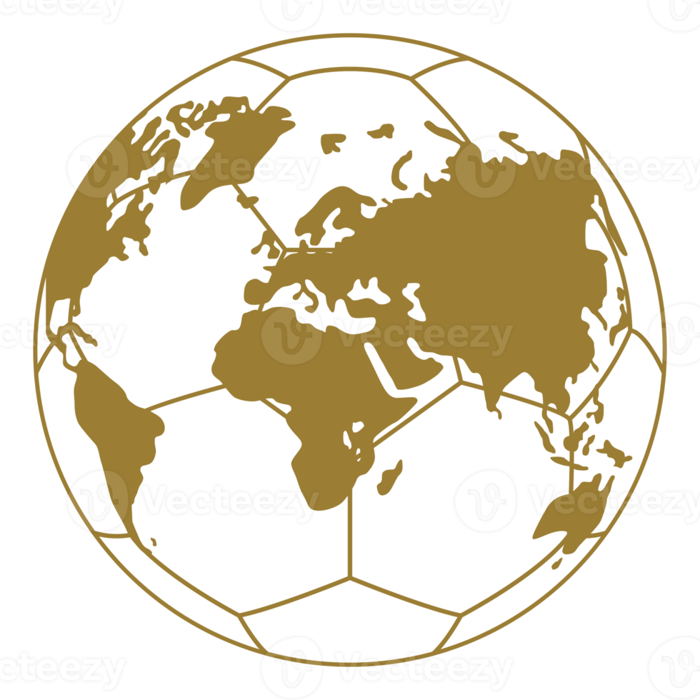 World Map on the Foot Ball Silhouette for Icon, Symbol, Pictogram, Sport News, Art Illustration, Apps, Website or Graphic Design Element. Format PNG