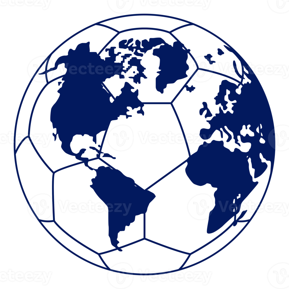 World Map on the Foot Ball Silhouette for Icon, Symbol, Pictogram, Sport News, Art Illustration, Apps, Website or Graphic Design Element. Format PNG