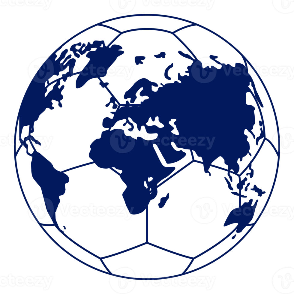 World Map on the Foot Ball Silhouette for Icon, Symbol, Pictogram, Sport News, Art Illustration, Apps, Website or Graphic Design Element. Format PNG